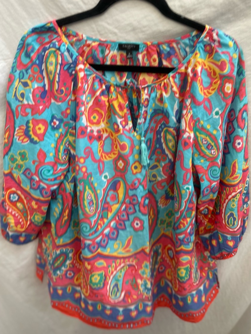 Talbots Turquoise Multicolor Paisley Peasant Blouse - Picture 1 of 8